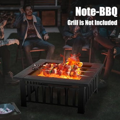 EcoNook 36 inch Fire Pit, Square Outdoor Fire Pit Table with Spark Screen & Fire Poker, 3-in-1 Multipurpose Firepits for Outside, Fireplace for Yard, Garden, Patio
