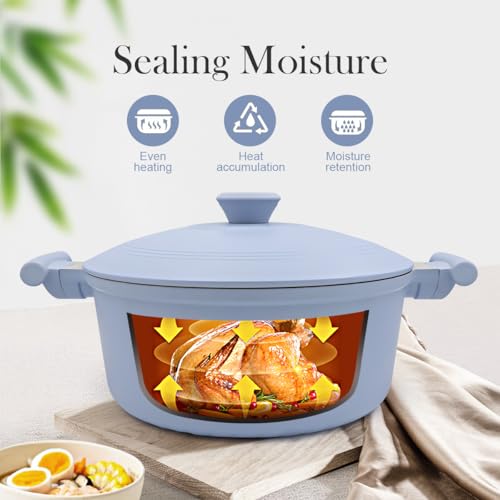 AIKENBBKK 7 Quart Lightweight Dutch Oven Pot with Lid, Ceramic Cooking Pot Nonstick, Aluminum Cookware for Stews Braising and Frying, Induction Pot for All Stoves, Stay-Cool Handle, PFOA Free, Blue