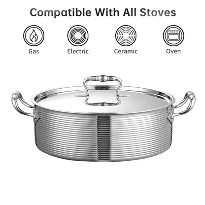 DELARLO Tri-Ply Stainless Steel 8QT Stock Pot,13 inch Everyday Pan with Lid, Kitchen Induction Deep Saute Pan,shabu shabu pot High Side Cooking Hot Pot Oven Safe Up to 600℉