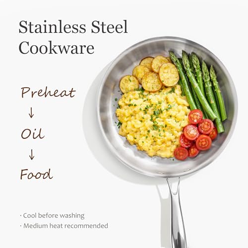 CAROTE 21pcs Tri-Ply Stainless Steel Cookware Set, Pots and Pans Set, Non Toxic Induction Kitchen Cooking Sets, Cookware Collection, Mirror Polish, Silver, Mothers Day Gifts