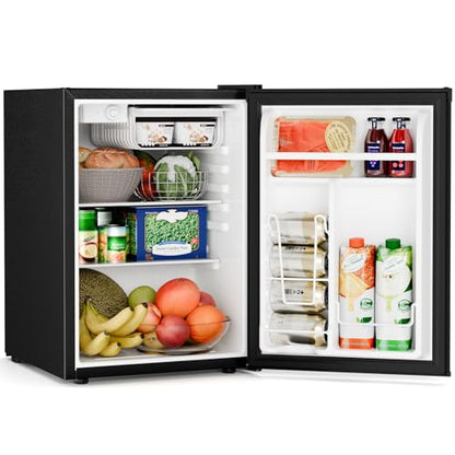 Antarctic Star 2.6 Cu.Ft.Compact Refrigerator with Freezer, Mini Fridge Single Door with Adjustable Thermostat,Removable Glass Shelves for Apartment,Dorm,Office,Kitchen，BLACK