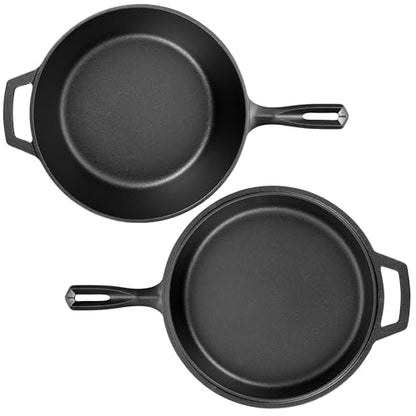 VORRINGARD Pre-seasoned Cast Iron Double Dutch Oven Pot with Skillet Lid, for Bread Baking, Outdoor, Campfire Cooking, 3 Quart