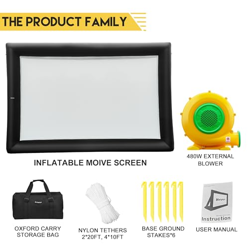Heipigo 23ft Inflatable Projector Movie Screen Outdoor Projector Screen Portable with Air Blower Storage Bag for Backyard Movie Night, Theme Parties, Celebrations, Front/Rear Projection