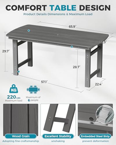 Ciokea HDPE Outdoor Dining Set, 7-Piece Patio Table and Chairs Set with Umbrella Hole, All-Weather Patio Dining Sets for 6, Durable Patio Furniture for Backyard, Garden, Lawn & Poolside, Grey