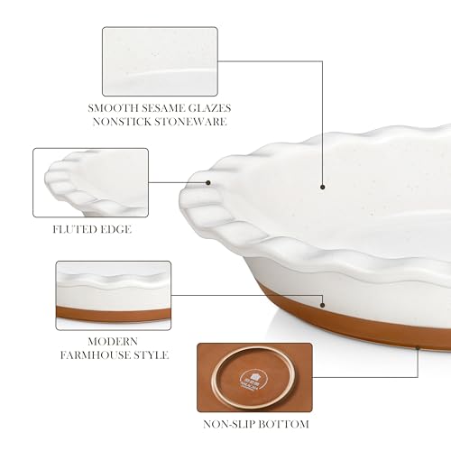 MALACASA Ceramic Pie Pan for Baking - 9 Inch Quiche Baking Dish Nonstick Pie Plate, Deep Dish Scratch-Resistant Pie Pan for Apple Pie Pot Pie, Series TARA