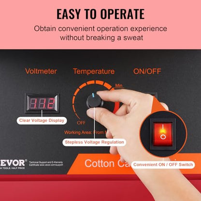 VEVOR Cotton Candy Machine Commercial, 1000W Electric Floss Maker with Stainless Steel Bowl, Sugar Scoop, Storage Drawer, Perfect for Home, Carnival, Kids Birthday, Family Party, Red