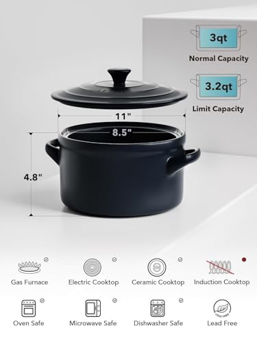 LE TAUCI 3 qt Ceramic Dutch Oven for Bread Baking with Silicone Sling- Lightweight, Non-Toxic, No Seasoning Needed- Oven, Microwave & Dishwasher Safe, Ideal for Home Bakers & Beginners, Midnight Blue