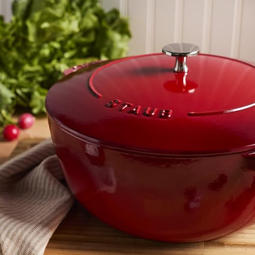Staub Cast Iron Essential French Oven, Dutch Oven, 5-quart, serves 5-6, Made in France - Cherry