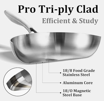 LOLYKITCH 10 Inch Tri-ply Stainless Steel Frying Pan with Lid,Skillet,Induction Cooking Pan,Dishwasher and Oven Safe,Detachable Handle.