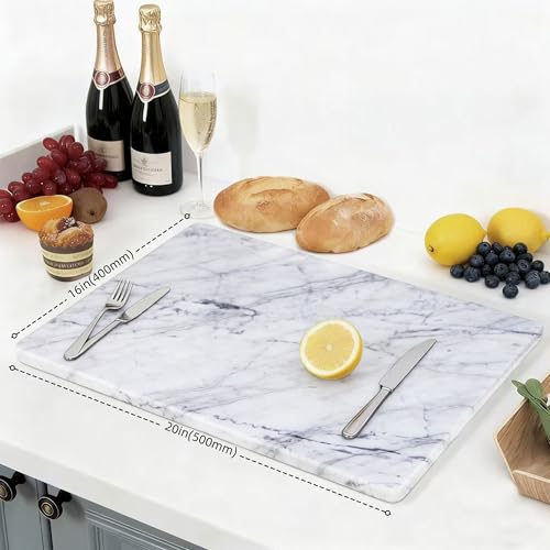Carrara Marble Cutting Board for Kitchen, 20 x 16 Inch Large Marble Pastry Slab, White Stone Cutting Board for Dough Kneading, Baking, Rolling, Cheese
