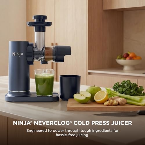 Ninja NeverClog Cold Press Juicer | Powerful Electric Slow Masticating Juicer with Pulp Control | XL Capacity | 24 oz. Juice Jug & 36 oz. Pulp Container | Dishwasher Safe | Navy | 150W | JC151NV