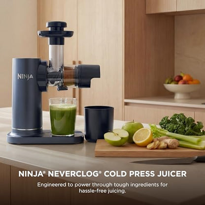 Ninja NeverClog Cold Press Juicer | Powerful Electric Slow Masticating Juicer with Pulp Control | XL Capacity | 24 oz. Juice Jug & 36 oz. Pulp Container | Dishwasher Safe | Navy | 150W | JC151NV