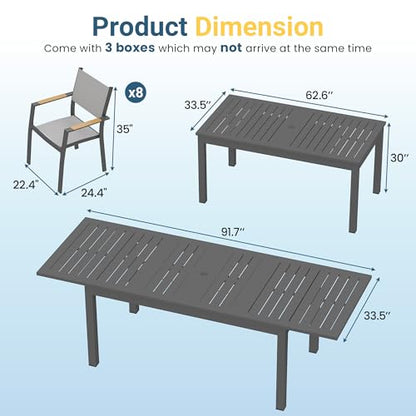 FansaFurn Patio Furniture Set with 92" Extendable Dining Table, Patio Table Set for 4–8 People, All-Weather Aluminum Outdoor Furniture, Outdoor Dining Set for Backyard, Porch, and Garde, Grey