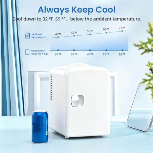 Antarctic Star Compact Refrigerator, Portable Mini Fridge, Skin Care 4L Capacity/6 Cans, for Bedroom, Car, Office & Dorm, Small Cooler for Cosmetics, Beverage and Food, White