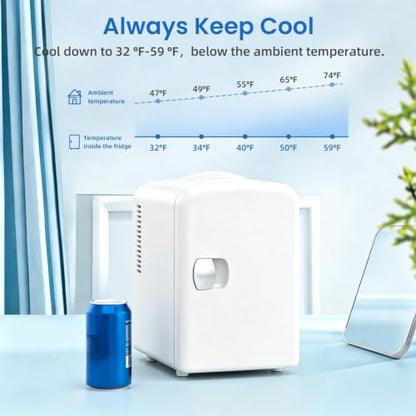 Antarctic Star Compact Refrigerator, Portable Mini Fridge, Skin Care 4L Capacity/6 Cans, for Bedroom, Car, Office & Dorm, Small Cooler for Cosmetics, Beverage and Food, White