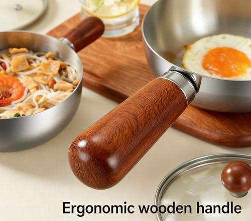Small Saucepan with Lid, 1 qt Tri-Ply Stainless Steel Pot with Stay-Cool Handle & All Cooktop Compatibility (Gas, Ceramic, Electric) - Mini Sauce Pan Silver