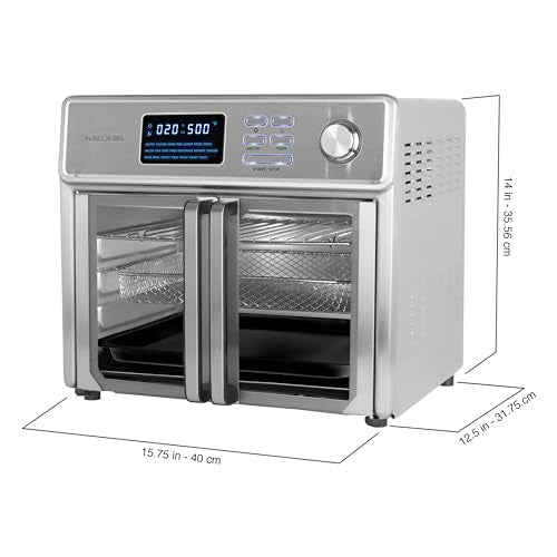 Kalorik MAXX Air Fryer Oven, 26 Quart 10-in-1 Countertop Toaster Oven & Air Fryer Combo - Fry, Bake, Roast, Rotisserie, & More, Large Glass French Doors & 9 Accessories, 1700-Watts, Stainless Steel