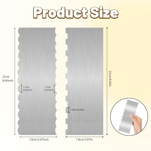 2 Pieces 8.7 Inche Stainless Steel Cake Scraper Double Sided Patterned Edge Stripe Edge Smoother Frosting Scraper Cake Decorating Cake Decorating Comb Cake Scraper For Butter Cream Mousse(2, 2)
