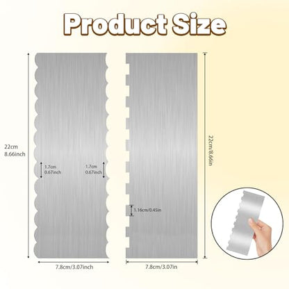 2 Pieces 8.7 Inche Stainless Steel Cake Scraper Double Sided Patterned Edge Stripe Edge Smoother Frosting Scraper Cake Decorating Cake Decorating Comb Cake Scraper For Butter Cream Mousse(2, 2)