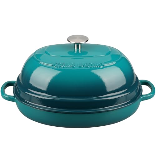 EDGING CASTING Enameled Oval Cast Iron Dutch Oven Pot with Lid, Bread Dutch Oven for Sourdough Bread Baking, Dutch Oven Bread, Bread Oven, 6QT, Darkcyan