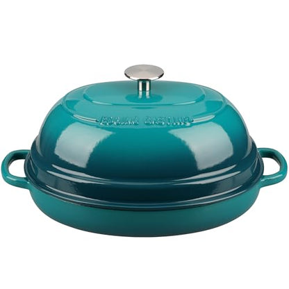 EDGING CASTING Enameled Oval Cast Iron Dutch Oven Pot with Lid, Bread Dutch Oven for Sourdough Bread Baking, Dutch Oven Bread, Bread Oven, 6QT, Darkcyan