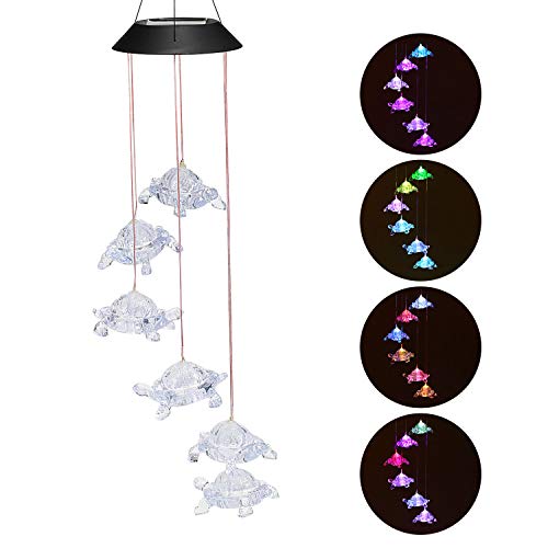 Wind Chimes Chandelier, Solar Turtles Hanging Lamp ,Wind Chime Pendant Light IP44 Waterproof Mixcolor Slow Flashing