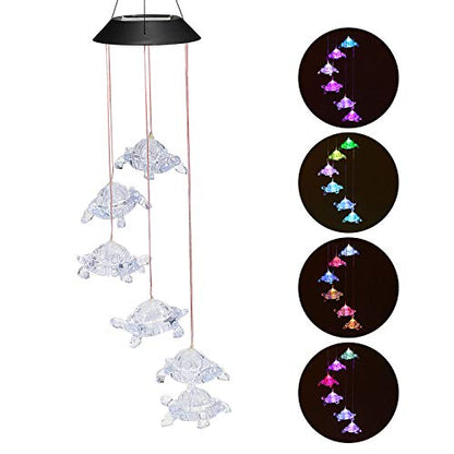 Wind Chimes Chandelier, Solar Turtles Hanging Lamp ,Wind Chime Pendant Light IP44 Waterproof Mixcolor Slow Flashing