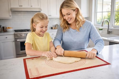 LYCIAN WAY Silicone Pastry Mat with Measurements, 26 x 16 Inch Extra Thick Non-Slip Nonstick Large Baking Mat for Dough Rolling, Kneading, Fondant and Pie, Red