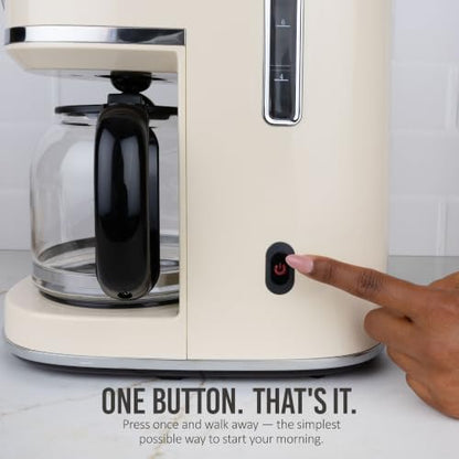 Nostalgia Classic Retro 10 Cup Coffee Maker - One-Touch Drip Brew, Reusable Filter - Anti-Drip, Auto Shutoff, & Time Display - Dishwasher Safe 50 oz Carafe - Cream
