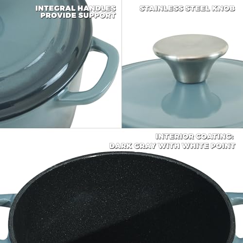 Flavehc Dutch Oven Pot with Lid 1.8 qt Cast Iron Dutch Oven for Bread Baking Slateblue Enameled Cast Iron Rice Pot with Handels