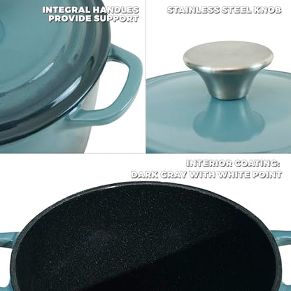 Flavehc Dutch Oven Pot with Lid 1.8 qt Cast Iron Dutch Oven for Bread Baking Slateblue Enameled Cast Iron Rice Pot with Handels