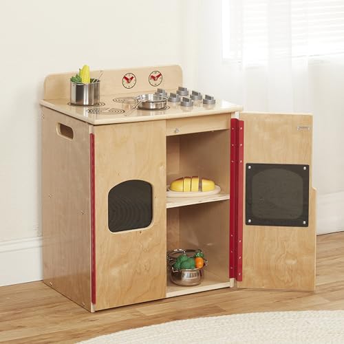 ECR4Kids Play Kitchen Stove, Wooden Playset, Natural