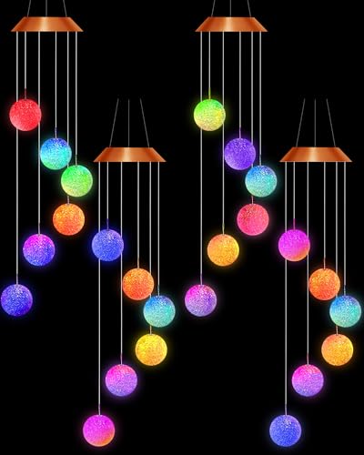 Suzile 4 Pcs Color Changing Solar Wind Chimes, LED Crystal Ball Wind Chime Wind Bell Light Wind Mobile for Yard Garden Decorations Accessories