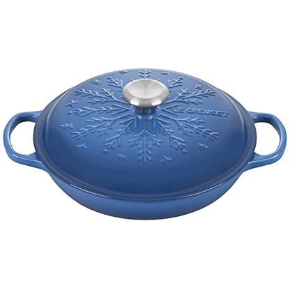 Le Creuset Noel Collection: Signature Cast Iron Braiser Embossed Snowflake w/Stainless Steel Knob, 2.25 qt., Marseille