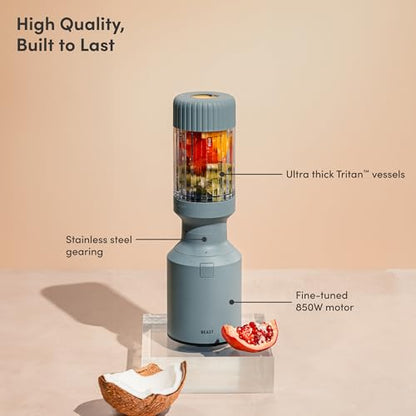 Beast Mighty 850 Plus | Premium Compact Personal Blender | Smoothies, Shakes, Dressings, Sauces | Blends Ice and Frozen Fruit | New XL Vessel | Extra Vessels, Lids and Straws | 850W (Mist)