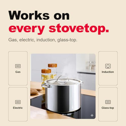 Stainless Steel Pasta Pot with Strainer Lid — 5.5 Qt Large Capacity Spaghetti Pot with Twist Lock Lid — Deep Cooking and Stock Pots for Boiling, Dishwasher Safe By Cooler Concepts
