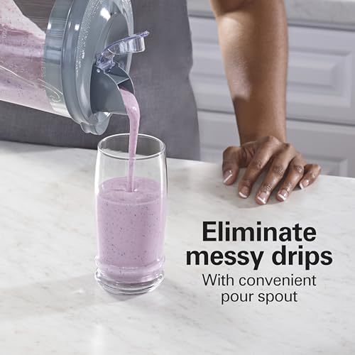 Hamilton Beach Power Elite Wave Action Blender For Smoothies, 40 Oz Glass Jar, 12 Functions Including Puree, Crush Ice, 700 Watts, Grey (58153J)