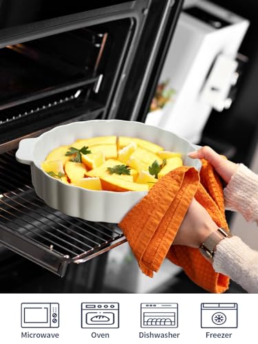 Samsle Ceramic Pie Pan For Baking,13Inch Round Baking Dish With Double Handle,Pie Plate With Ruffled Edge-Microwave, Dishwasher, and Oven Safe