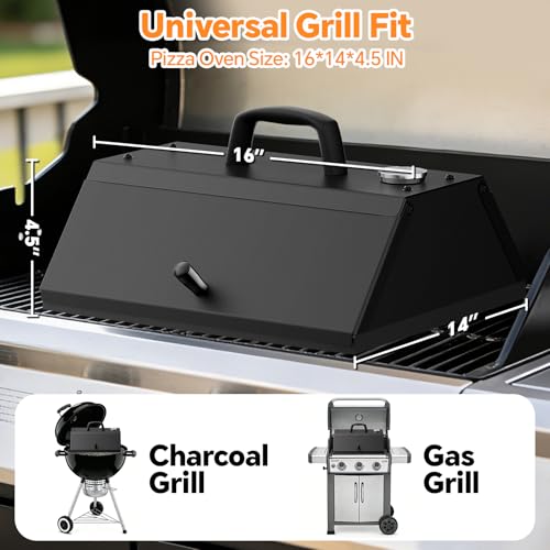 Pizza Oven for Grill, Grill Top Pizza Oven Kit with 12-inch Pizza Stone, Foldable Pizza Peel and Built-in Thermometer, Portable Outdoor Pizza Oven for Gas and Charcoal Grills