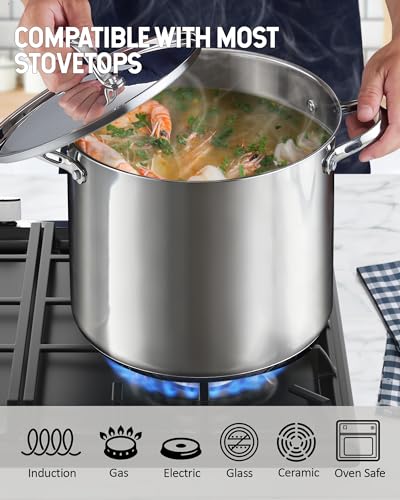Cooks Standard Classic Stainless Steel Stock Pot with Lid, Large Cooking Pot for Pasta, Soup, Spaghetti, Oven Safe, Dishwasher Safe, Induction Compatible Cookware, 16-Quart