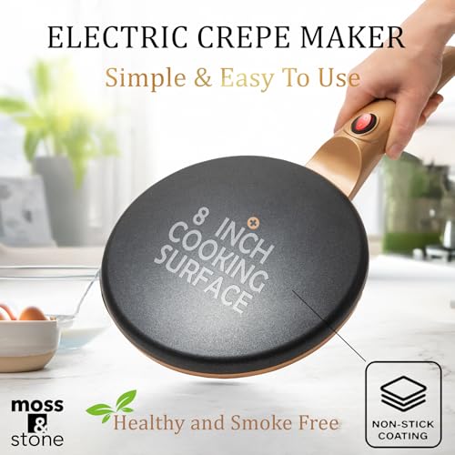 Moss & Stone Gold Electric Crepe Maker, 8" Portable Nonstick Crepe Pan