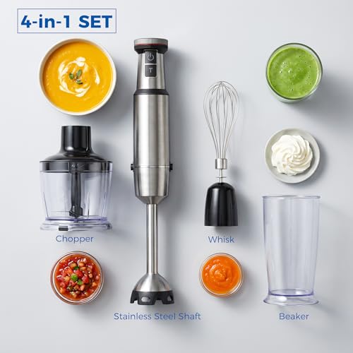 TALIA Immersion Blender & Whisk, Chopper, Cup, Stainless Steel Body, Corded