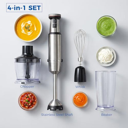 TALIA Immersion Blender & Whisk, Chopper, Cup, Stainless Steel Body, Corded