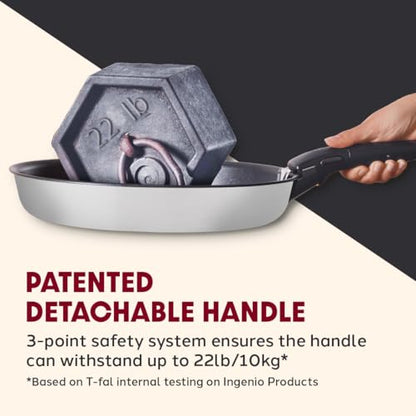 T-fal Ingenio Expertise Stainless Steel Cookware Set 13 Piece, Induction, Stackable Cookware, Pots and Pans Set, RV, Camping, Kitchen Fry Pans, Dishwasher Safe, Detachable/Removable Handle, Silver