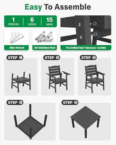 YEFU HIPS Outdoor Table and Chairs : Square Family-Friendly Patio Dining Sets - 5-Piece All-Weather Easy-Clean Outdoor Dining Set - Modern Furniture for Garden Deck Backyard Poolside（Grey）