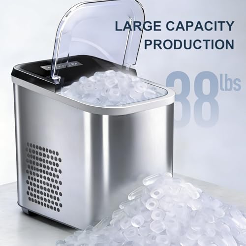 38lbs Per Day Countertop Ice Maker, 9 Ice Cubes in 3.5 Minutes, Self-Cleaning Portable Ice Machine with 2 Bullet Sizes for Kitchen, Camping, RV, and Party