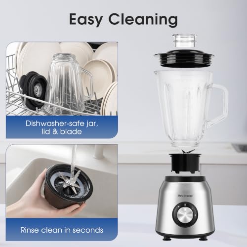 REXYHOME 700W Blender with 50oz Glass Jar, Countertop Blenders for Kitchen