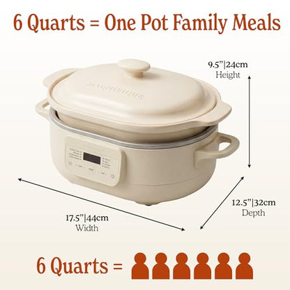 MAGNIFIQUE 6 Quart Programmable Casserole Slow Cooker, 8-in-1 Multi Cooker with Removable Non-Toxic Stoneware Crock, Claypot Slow Cooker, Rice-cooking, Nonstick, Oven Safe Pot to 450°F, Oatmeal