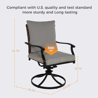 Grand patio 5-Piece Outdoor Dining Set, 4 Leather-Look Wicker Swivel Patio Chairs & 1 Square Dining Table, Black