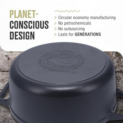 Victoria Cast Iron Large Dutch Oven with Lid and Dual Handles. 7 Quart Pot Seasoned with 100% Kosher Certified Non-GMO Flaxseed Oil